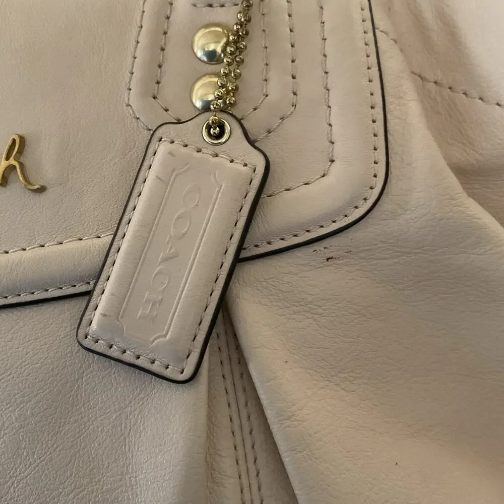 Coach Ashley F19243 Y2K Vintage Leather Satchel Shoulder Bag Ivory Cream Gold
